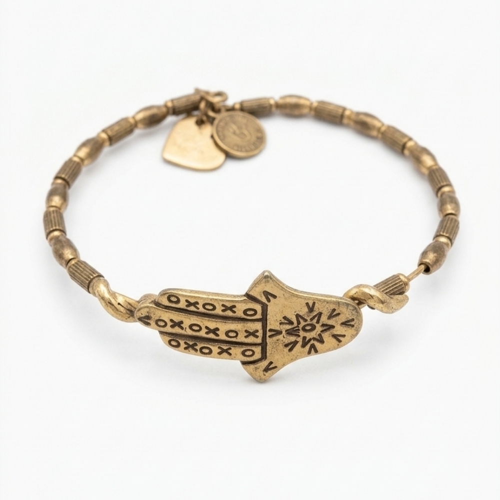 Alex And Ani Hamsa Expandable Wrap Bracelet In Antique Brass Tone Finish